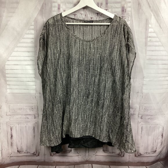 Eileen Fisher Silk Top Marbled Black Sheer w/ Silk black Tank XL - Picture 2 of 11